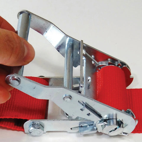 Close up of the tightening mechanism on cargo strap