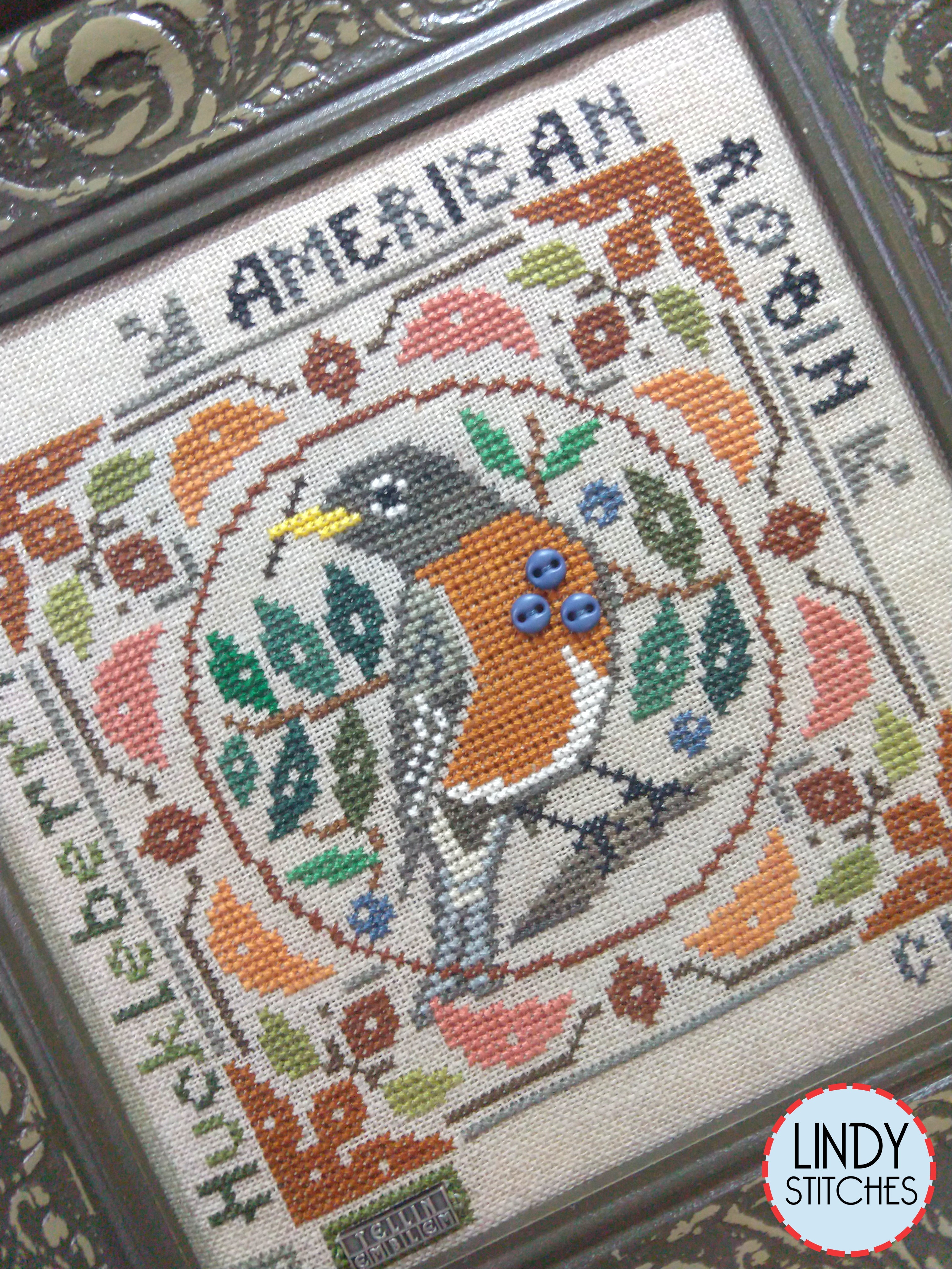 American Robin Birdie & Berries Cross Stitch Pattern by Tellin Emblem