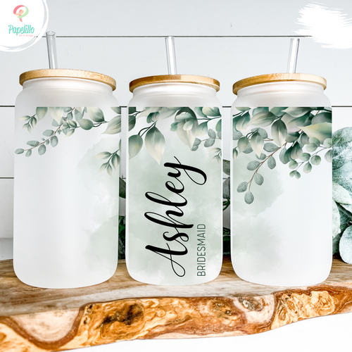 Personalized Glass with Bamboo Lid and Straw, Coffee Glass Cup, Glass  Coffee Tumbler Can Glass Custom Name Gift Women, Birth Flower Month