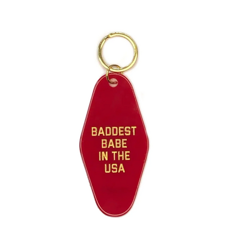 baddest babe in the usa red motel keychain retro golden gems