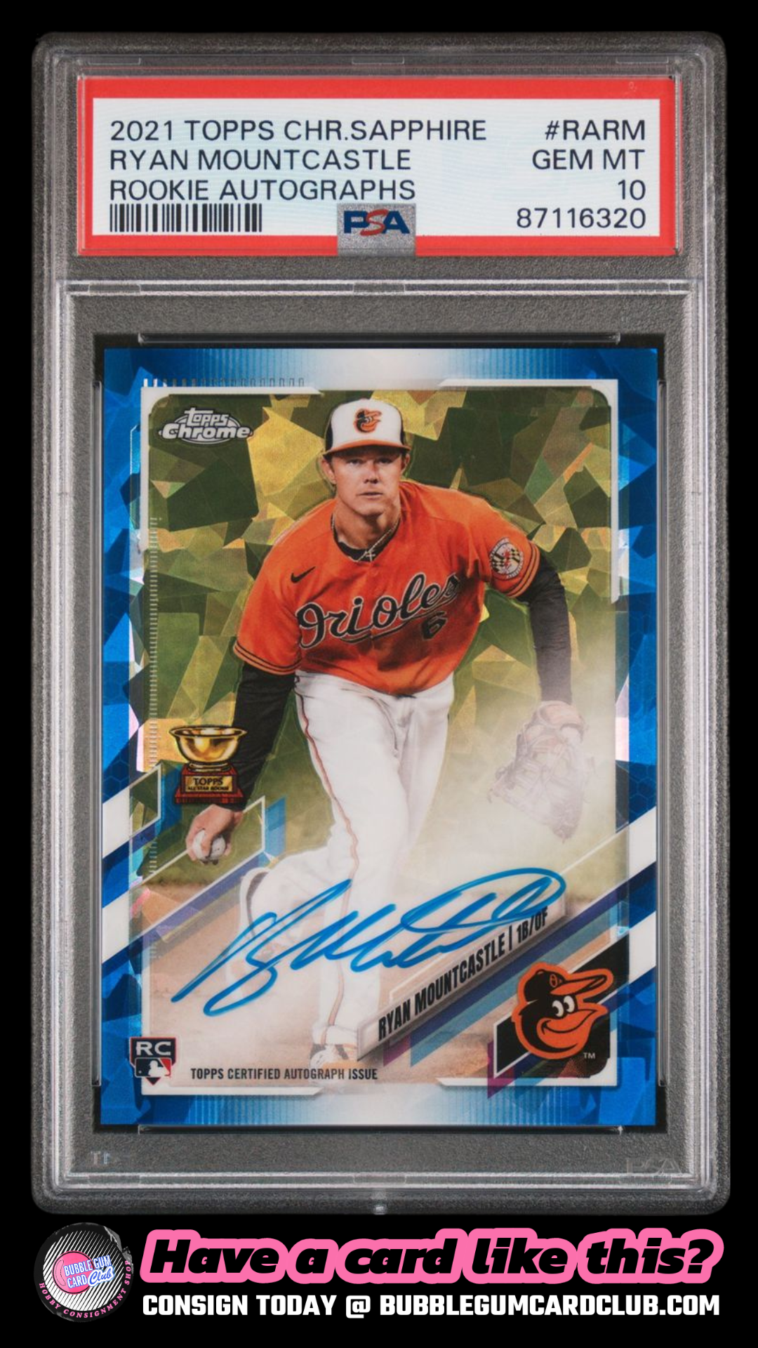 2021 Topps Chrome Sapphire Ryan Mountcastle RC Rookie Auto PSA 10