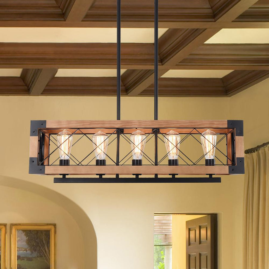 farmhouse wood rectangle linear chandelier