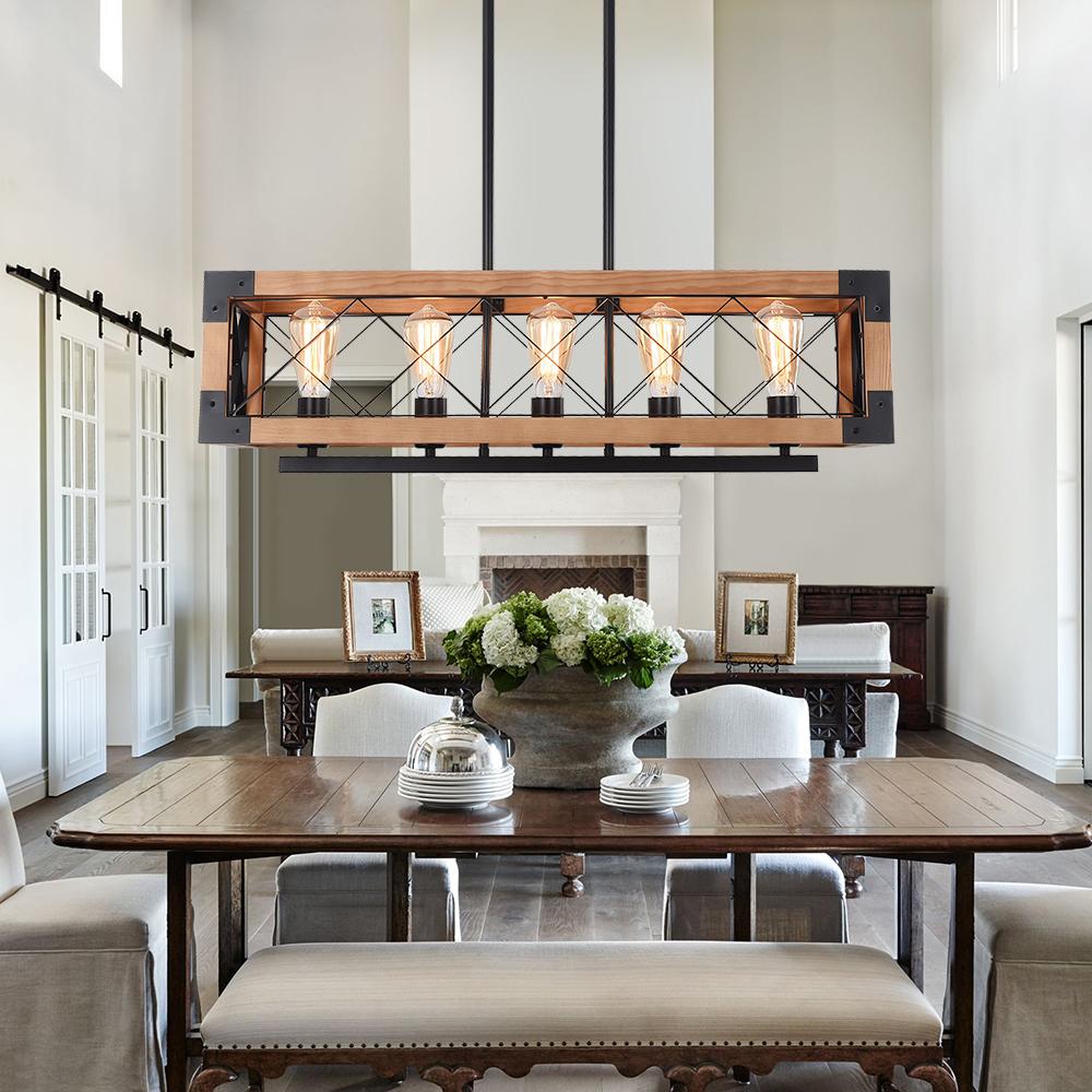 Farmhouse Linear Wooden Rectangle Chandelier | Farmhouze Light, Linear ...