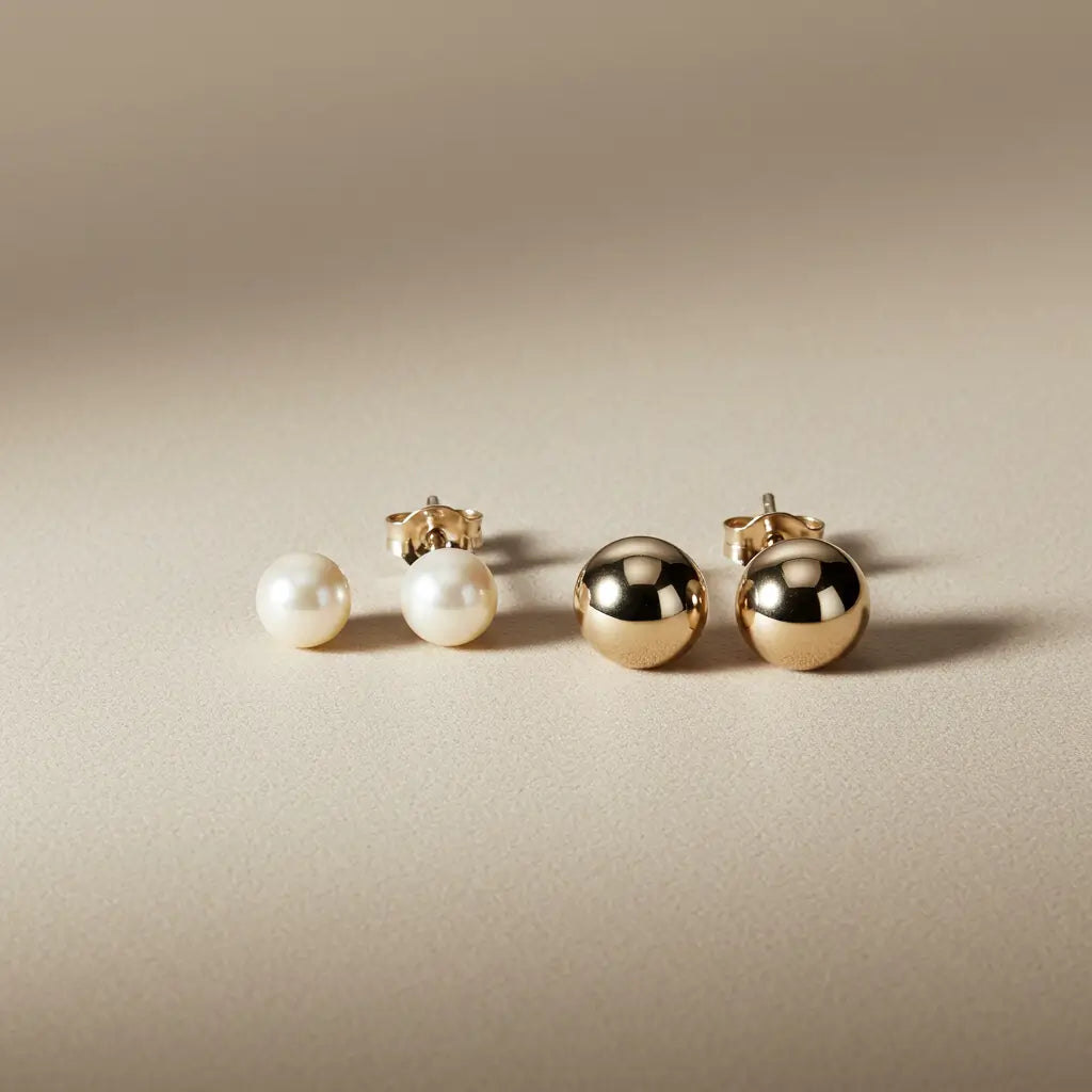 パール/地金の主役ピアスをベルベット上で撮影したディテール。艶と立体感が際立ち、フォーマルシーンに適した気品を表現