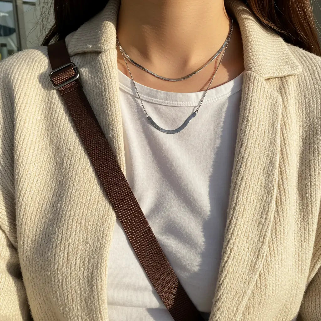 レディース チェーンネックレス 旅行コーデ|ステンレス 50–60cm(スネーク/ベネチアン)を最大2本の重ね付け