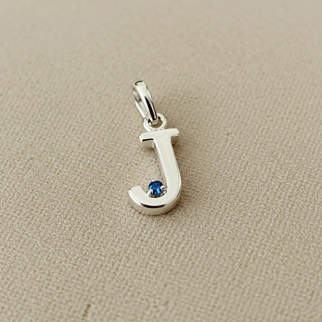 レディース アルファベットネックレス Aチャーム4mm 誕生石付き K18。石座位置とサイズ感が分かるマクロ。