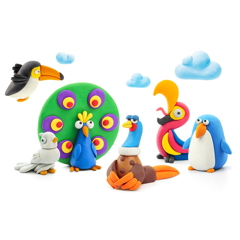 HEY CLAY Birds Modelling Set - Sold by Say It Baby Gifts. Set of 6b colourful birds.