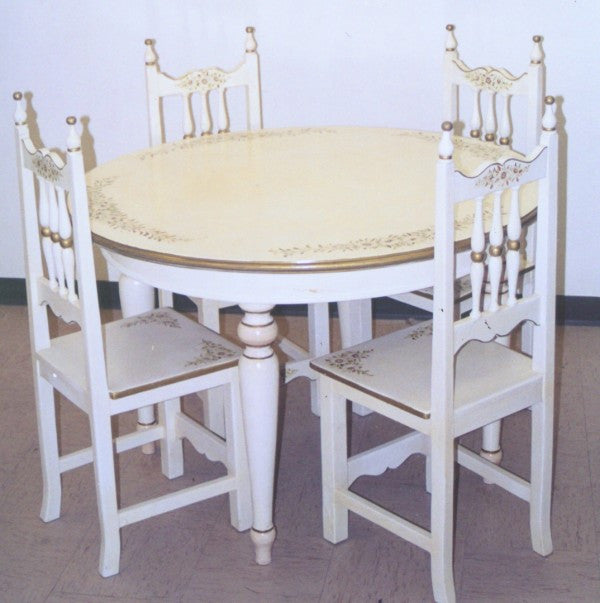 Hand Painted Kitchen Table, Antique White with Daisies - R Furnitureâ„¢ by Olinda Romani, Lance Reynolds