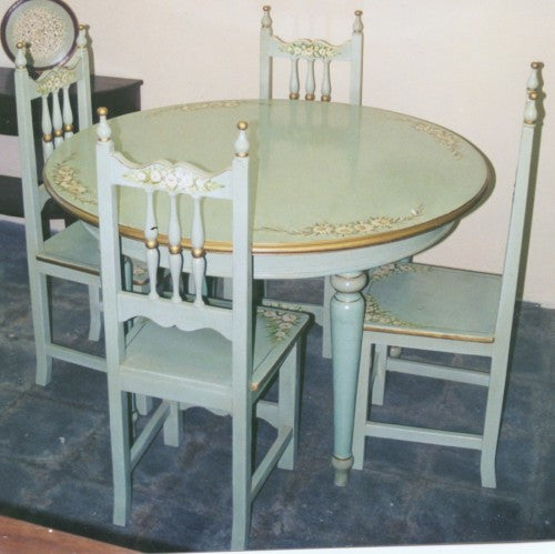 Hand Painted Kitchen Table, French Blue with Daisies - R Furnitureâ„¢ by Olinda Romani, Lance Reynolds