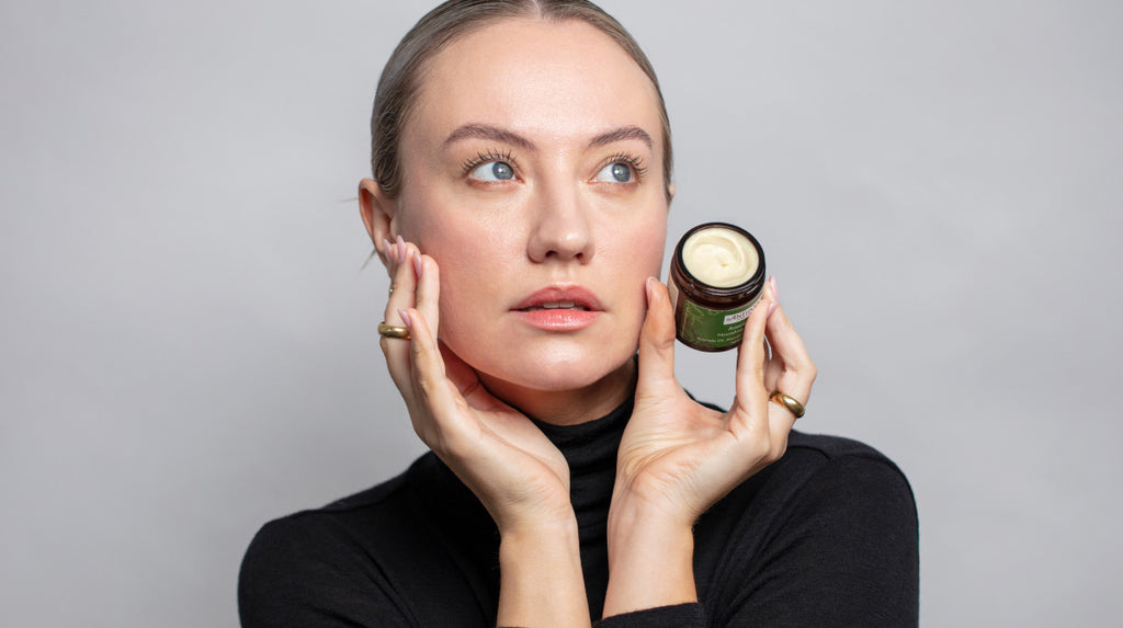 Antipodes skincare model with Avocado Pear Nourishing Night Cream