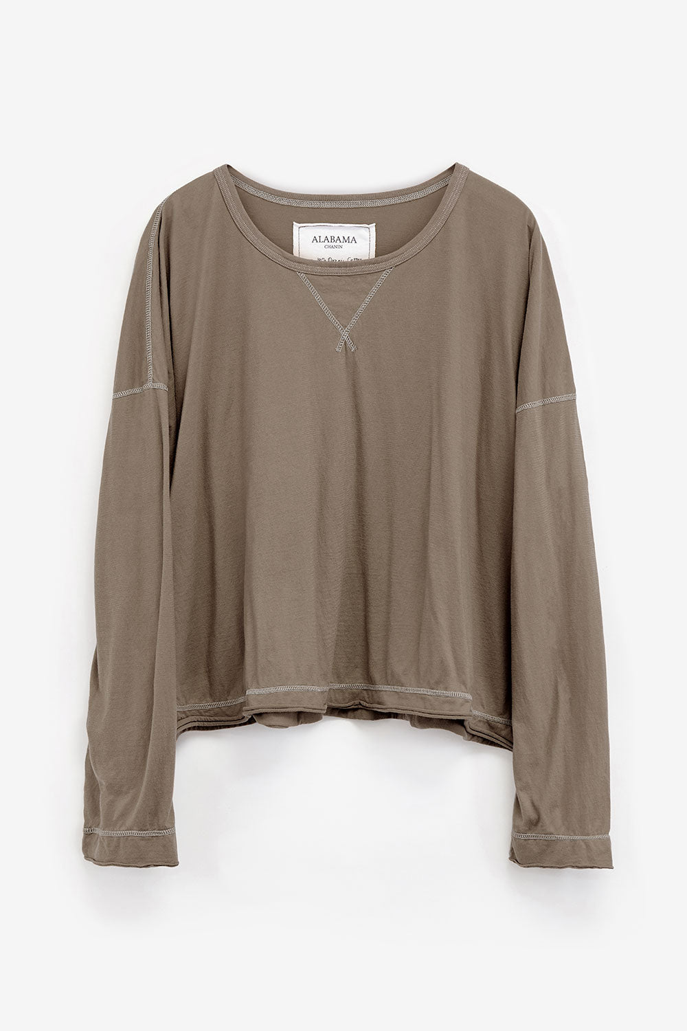 Alabama Chanin Coverup with long sleeves, shown in Concrete color.