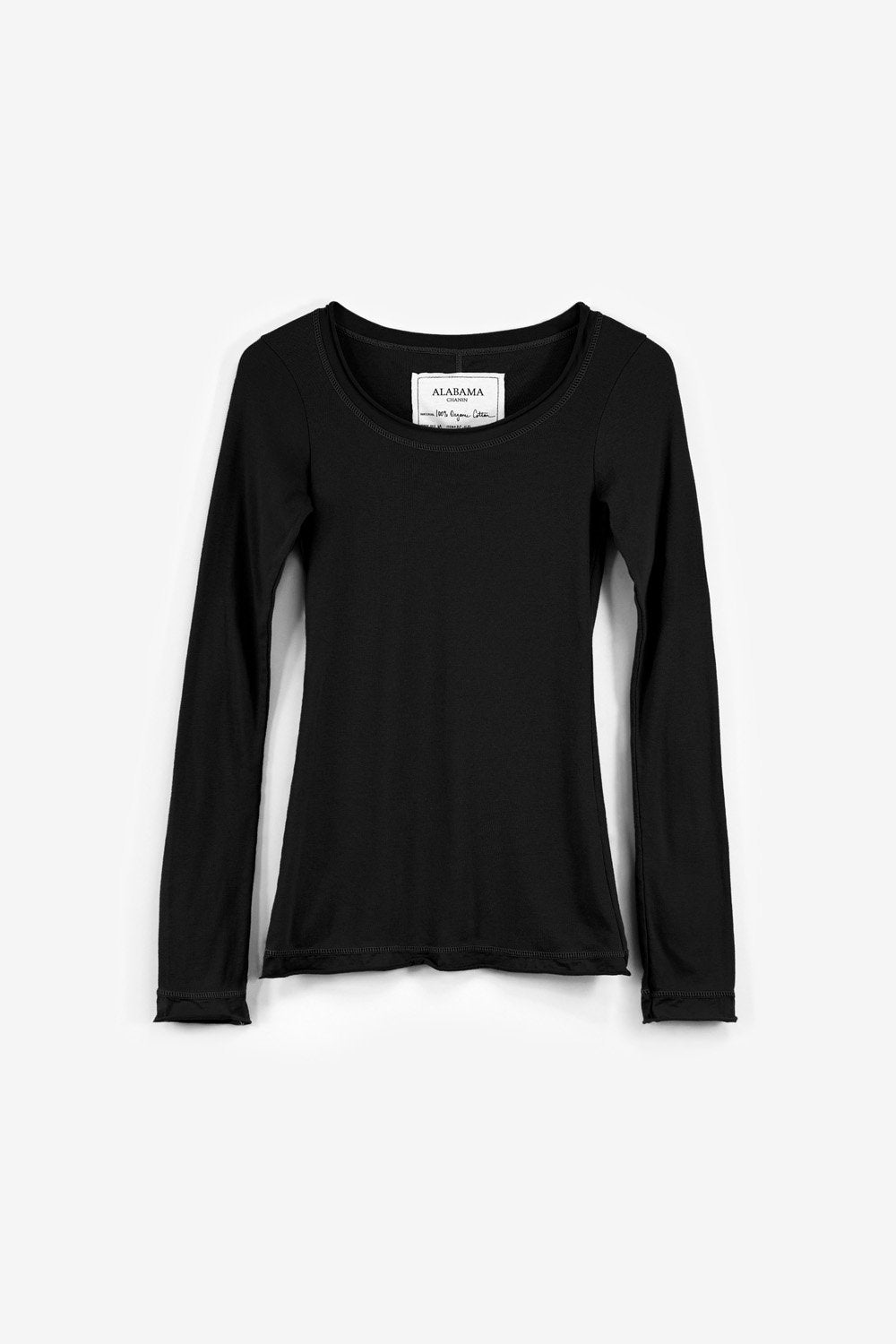 Alabama Chanin The Essential Rib Top Women's Long Sleeve Rib Crew Neck Top in Black