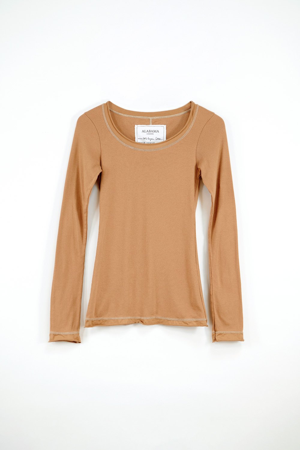 Alabama Chanin The Essential Rib Top Organic Cotton Rib Top with Long Sleeves in Camel