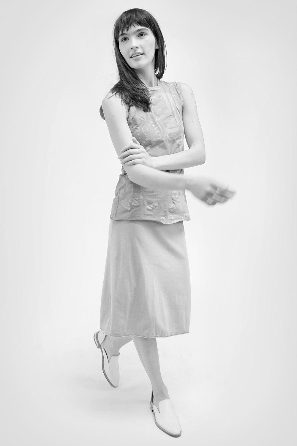 Alabama Chanin The Slip Dress Women's Organic Cotton Rib Dress Layered on Model