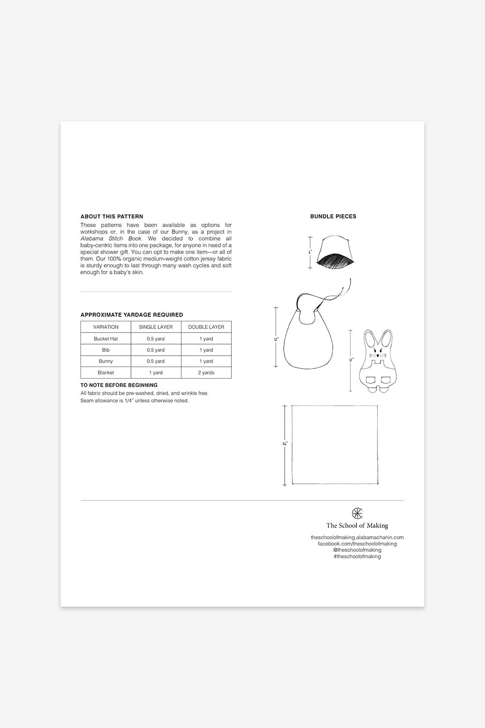 The School of Making Baby Bundle Pattern Sewing Supplies for Custom DIY Baby Blanket