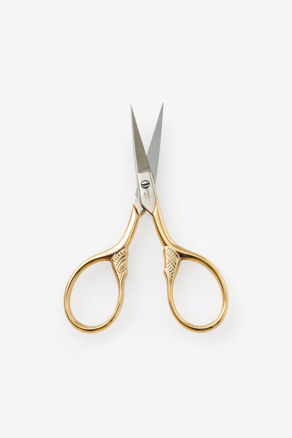 Gingher Lion's Tail Embroidery Scissors with Gold Handles.