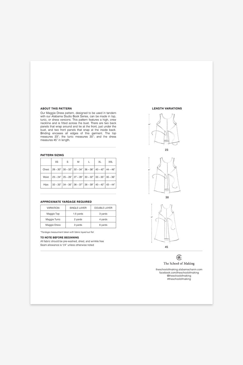 The School of Making Maggie Dress Pattern for Makers Sewing Projects