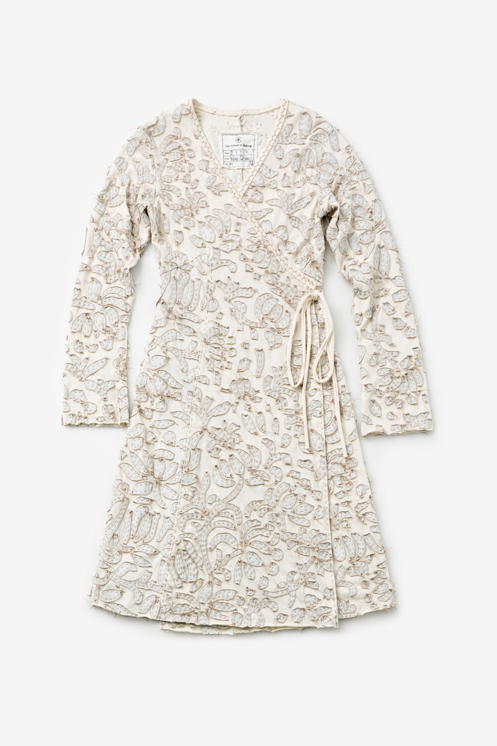 The School of Making The Wrap Dress Kit with Hand Painted Floral Pattern White Natural