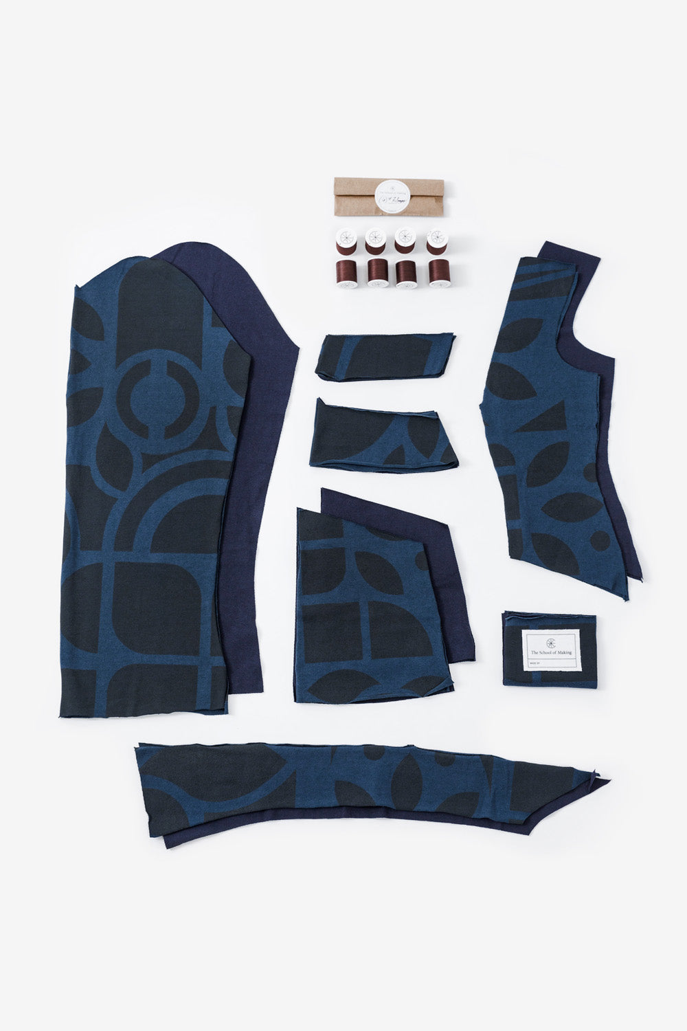 The School of Making The Ezra Kit Jacket with Collar in Blue Made from Organic Cotton with Long Sleeves