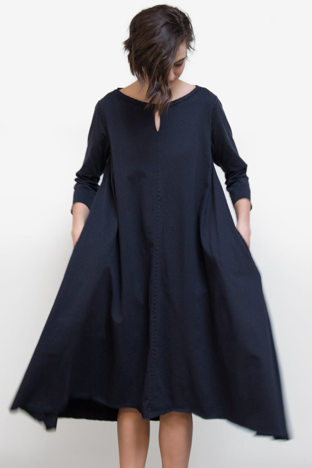 The School of Making keyhole A-line dress in Navy Blue.
