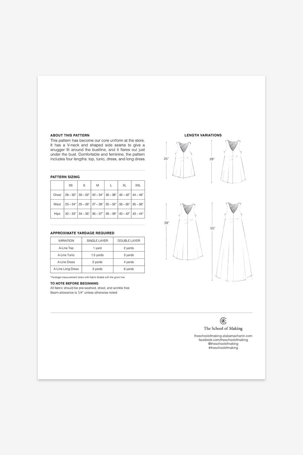 The School of Making The A-Line Dress Pattern Maker Supplies for DIY Projects