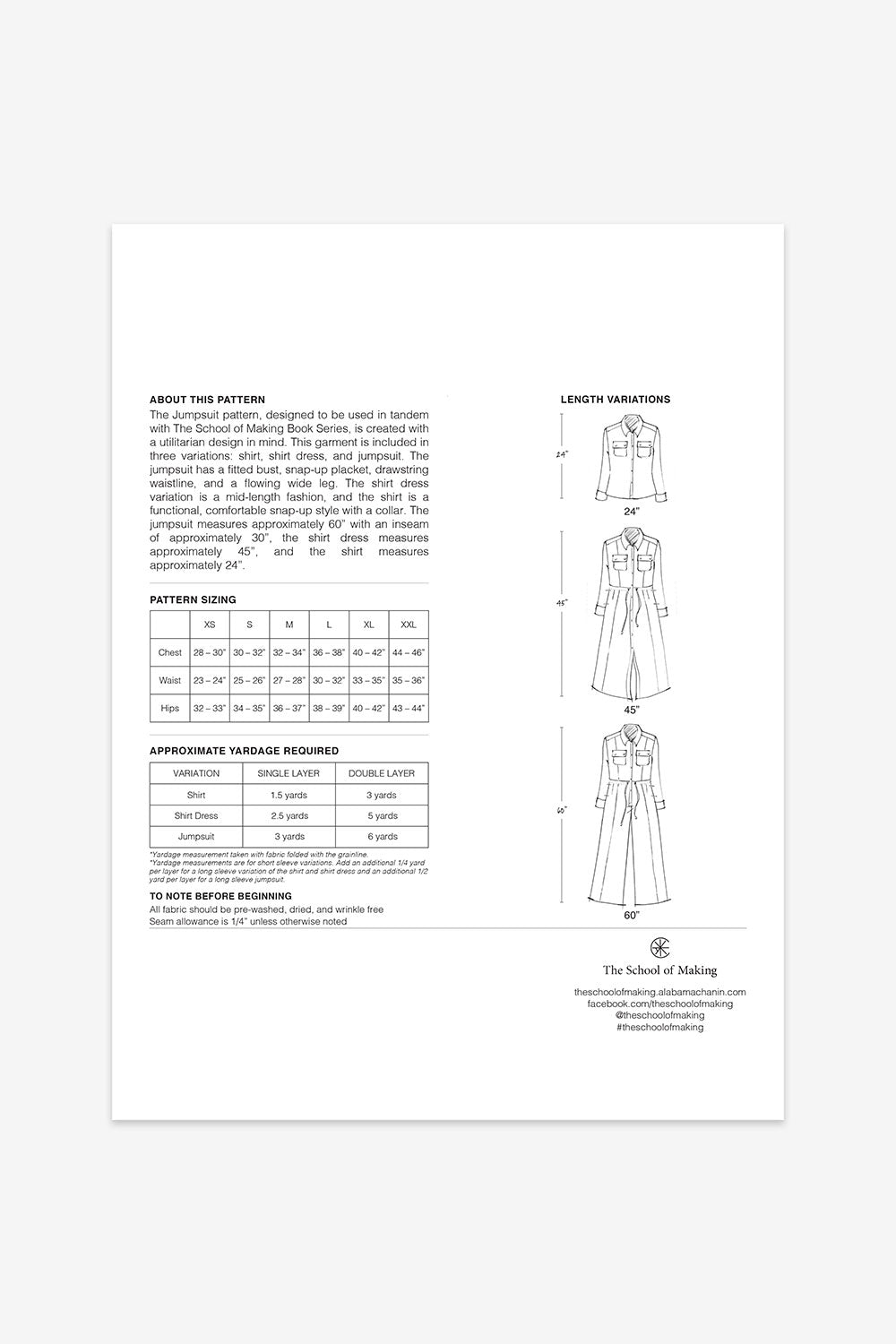 The School of Making The Jumpsuit Pattern with Dress, Shirt and Jumpsuit Pattern Variations
