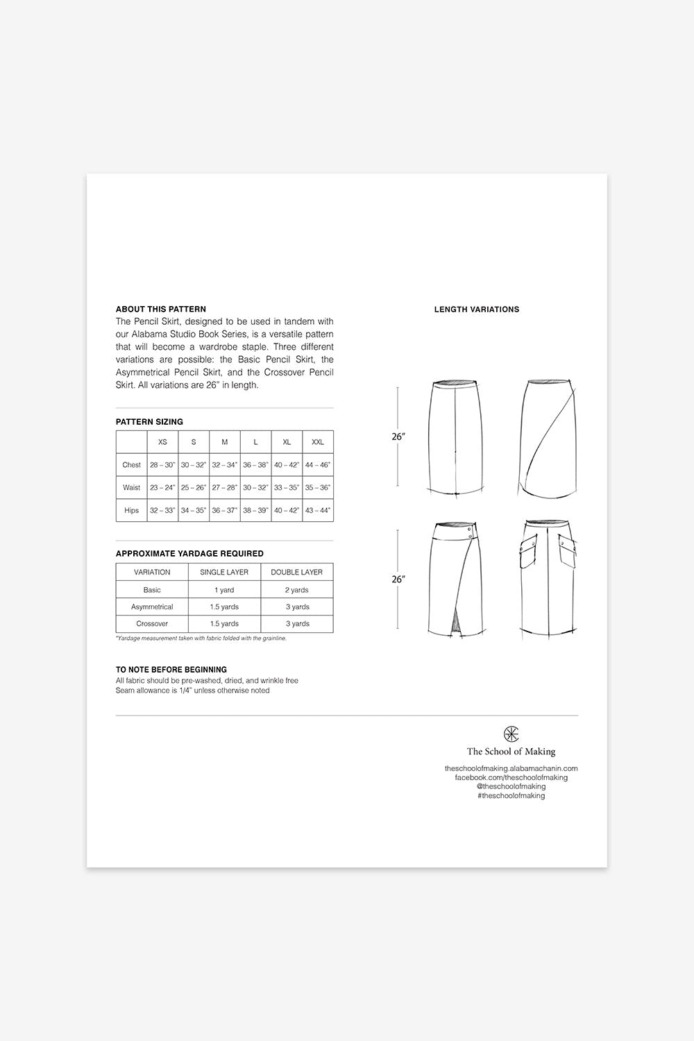 The School of Making The Pencil Skirt Pattern for Hand-Sewn Skirt Project