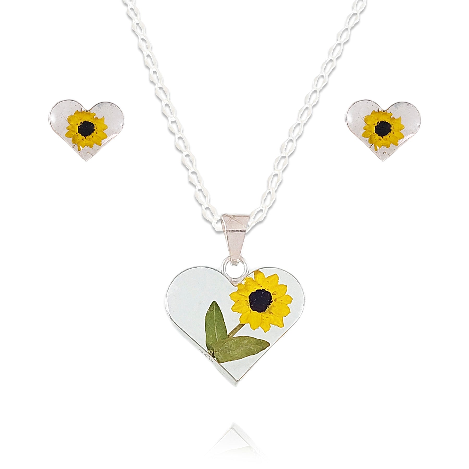 LPADJ017 Set Aretes + Dije + Cadena Girasol Corazón en Plata Ley .925 –  Joyería Luna de Plata