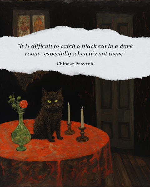 Cat quote - "It is difficult to catch a black cat in a dark room - especially when it’s not there"