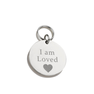 Silver Cat ID Tag engraved with "I Am Loved" and love heart