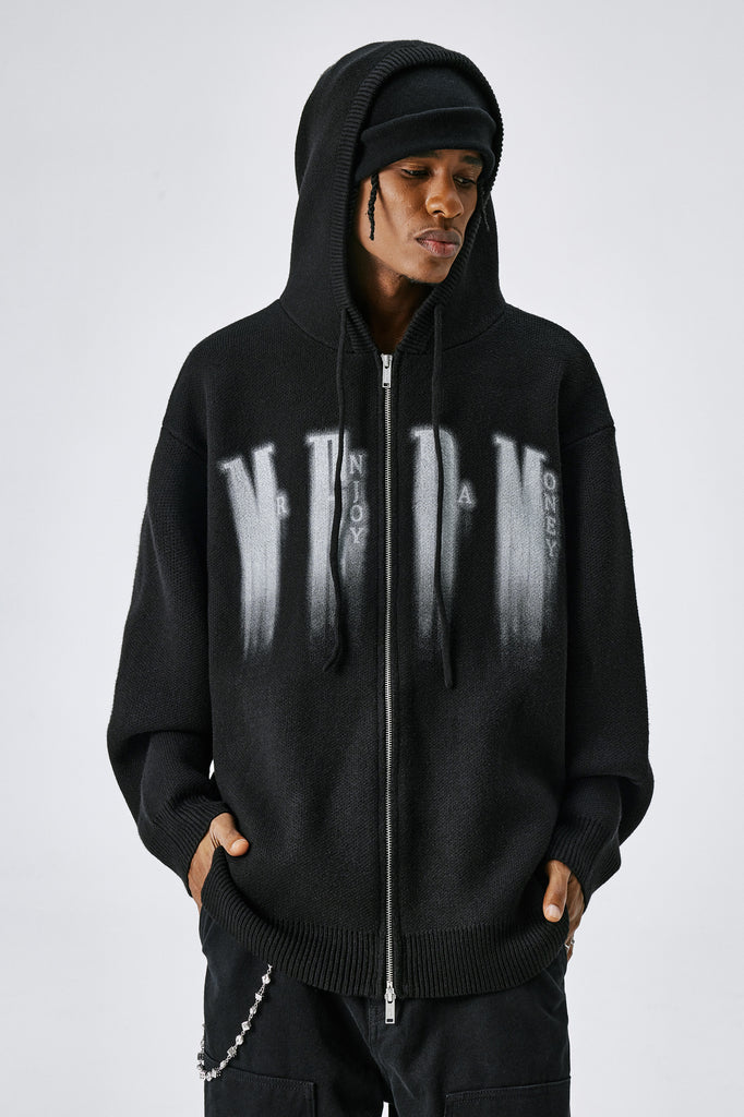 売品 【mnem】Wiel knit hooded zip-up