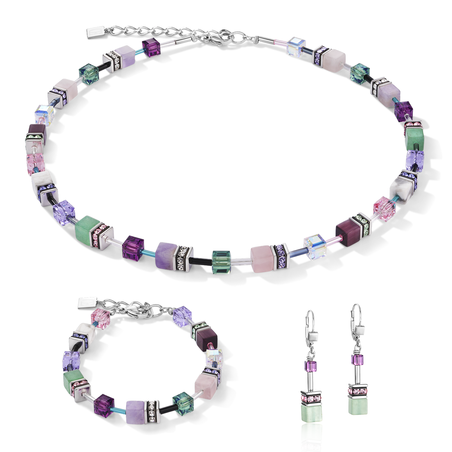 Necklace GeoCUBE®  Crystals & Gemstones lilac-green