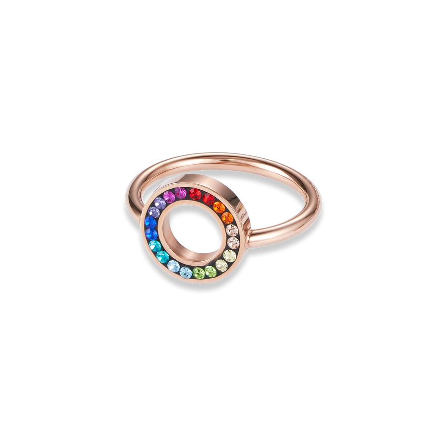 Ring Crystals pavé multicolour small & stainless steel rose gold