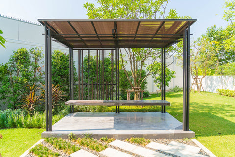 empty pavilion with  louver roof  in garden