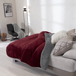 BELGIUM BURGUNDY AND GRAY BLANKET WITH SHERPA SOFTY THICK AND WARM KING SIZE - Jorge's Home Fashion