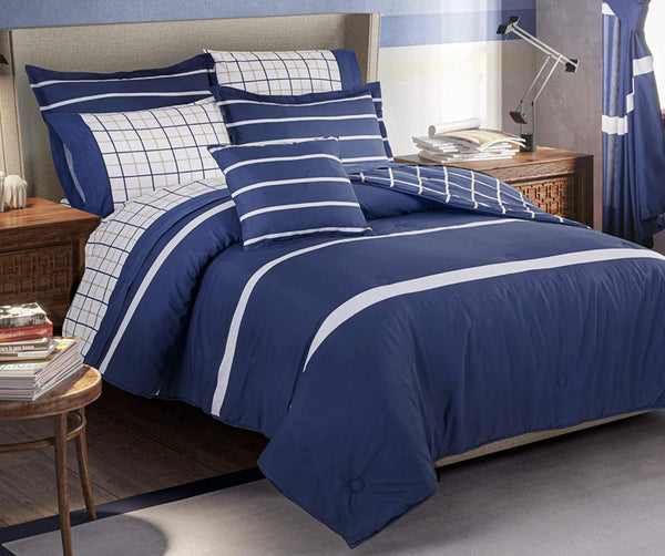 MARINE GEOMETRIC REVERSIBLE COMFORTER SET 4 PXS QUEEN SIZE 60% COTTON AND 40% POLYESTER
