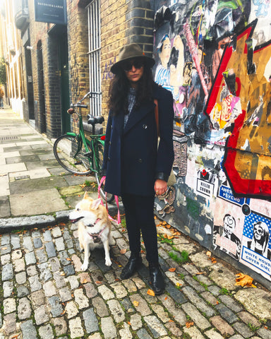 Girl, hat, dog