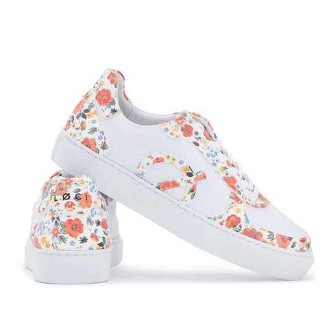 Bright vegan shoes - LOCI orange floral trainers