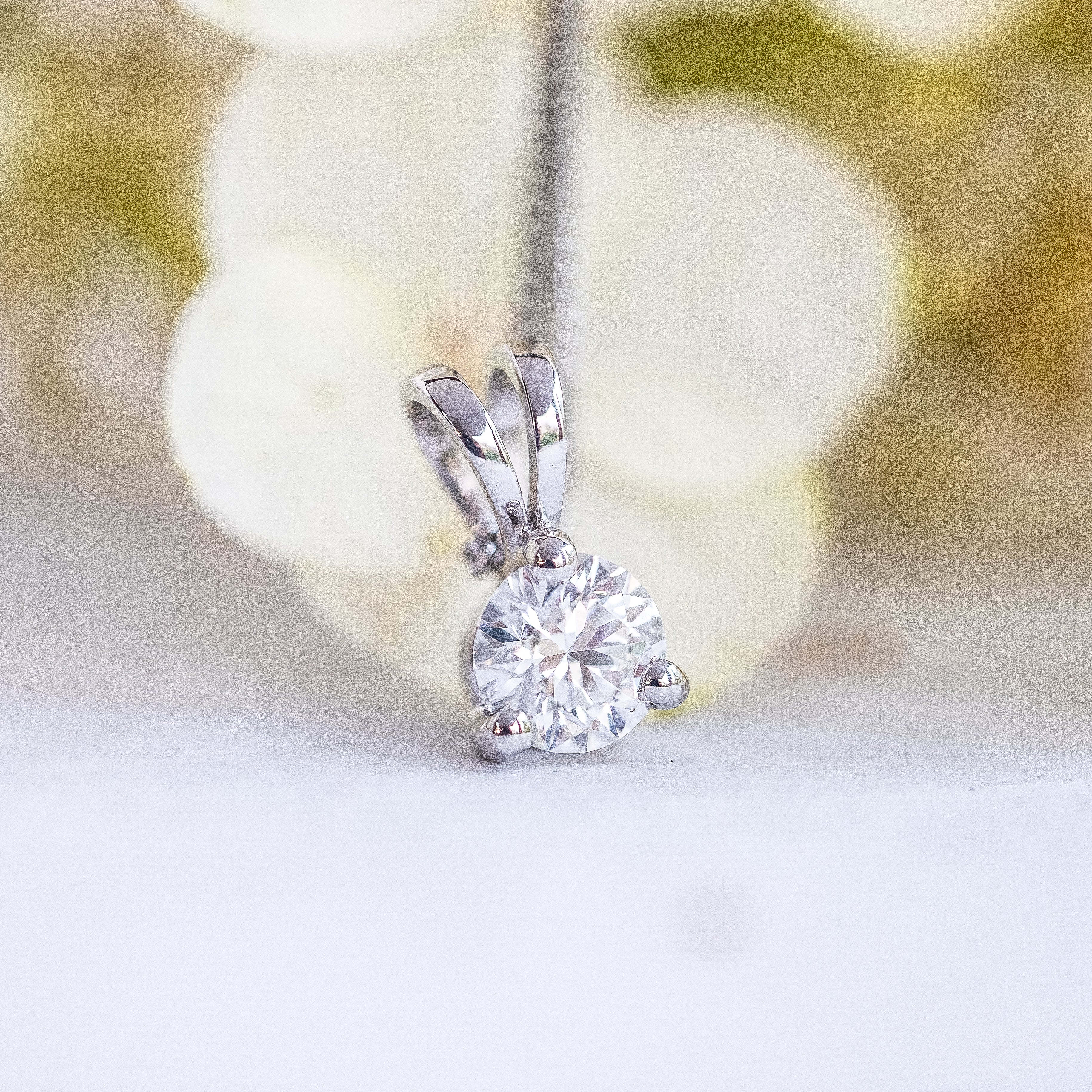 White gold solitaire diamond pendant
