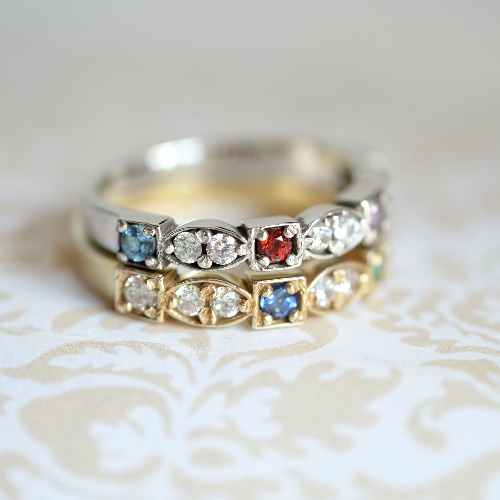 Birthstone rings with ruby, diamonds, 