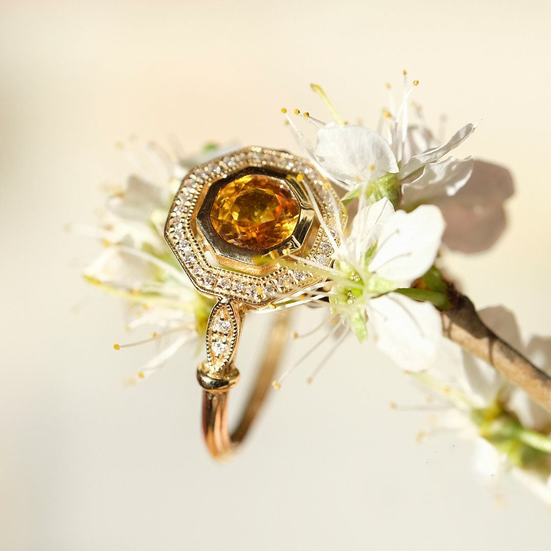 Yellow Sapphire and Diamond Ring