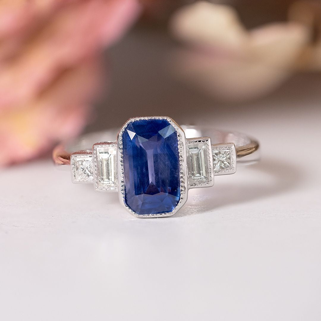 Art Deco style Sapphire and Diamond ring