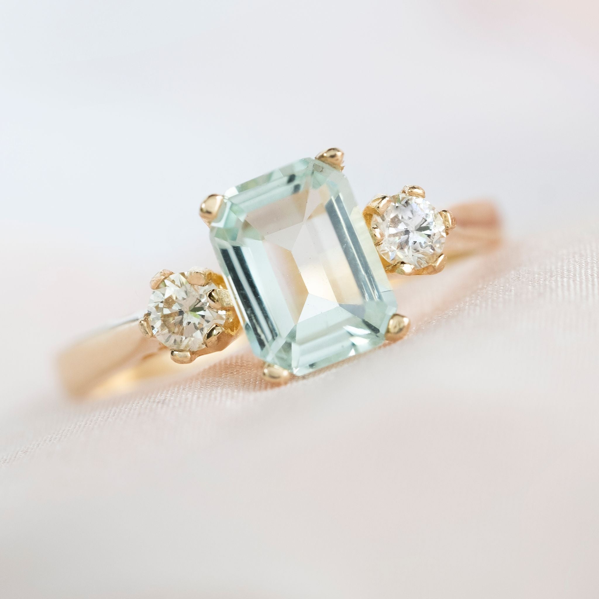 Gold Aquamarine and Diamond ring