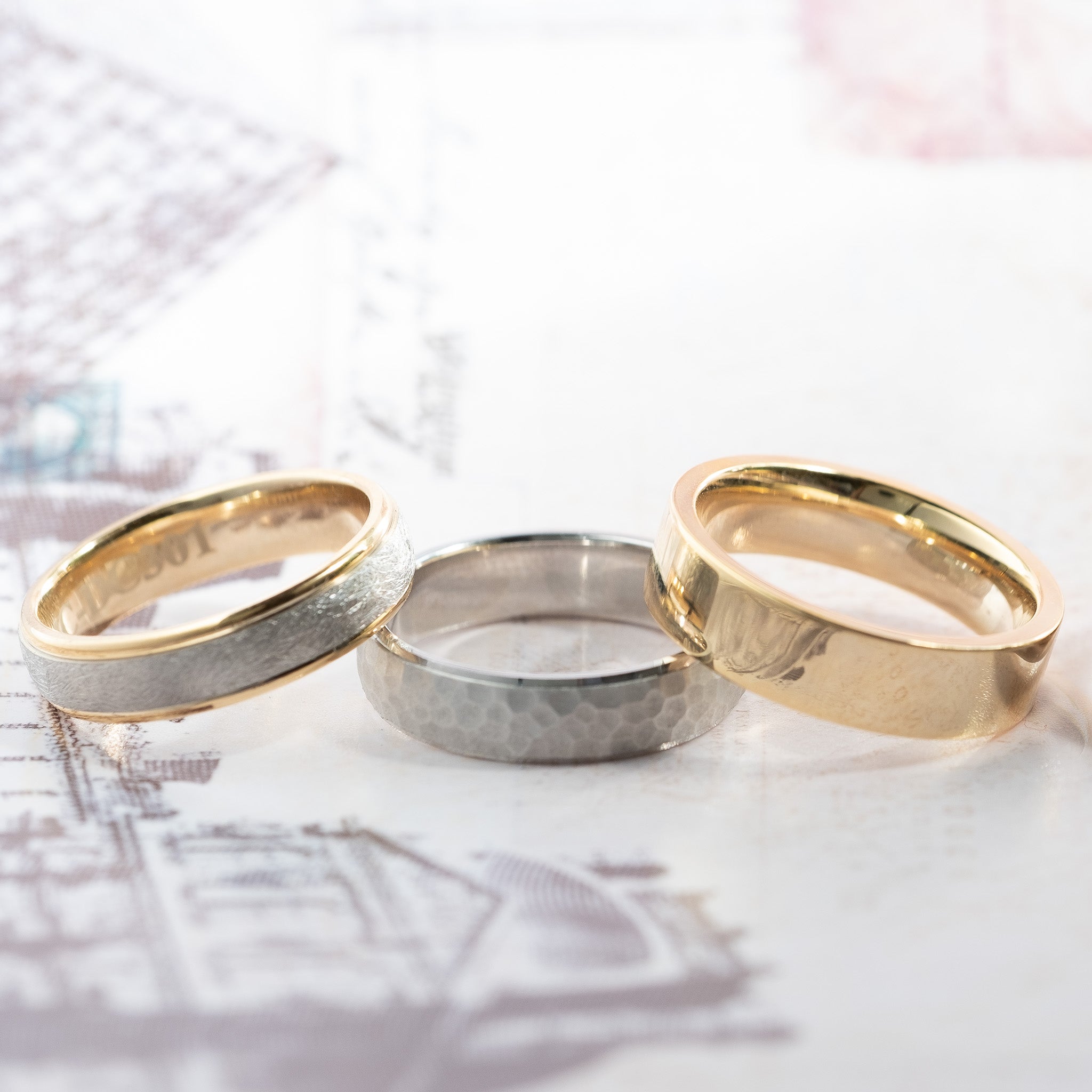 A selection of yellow and white gold wedding rings