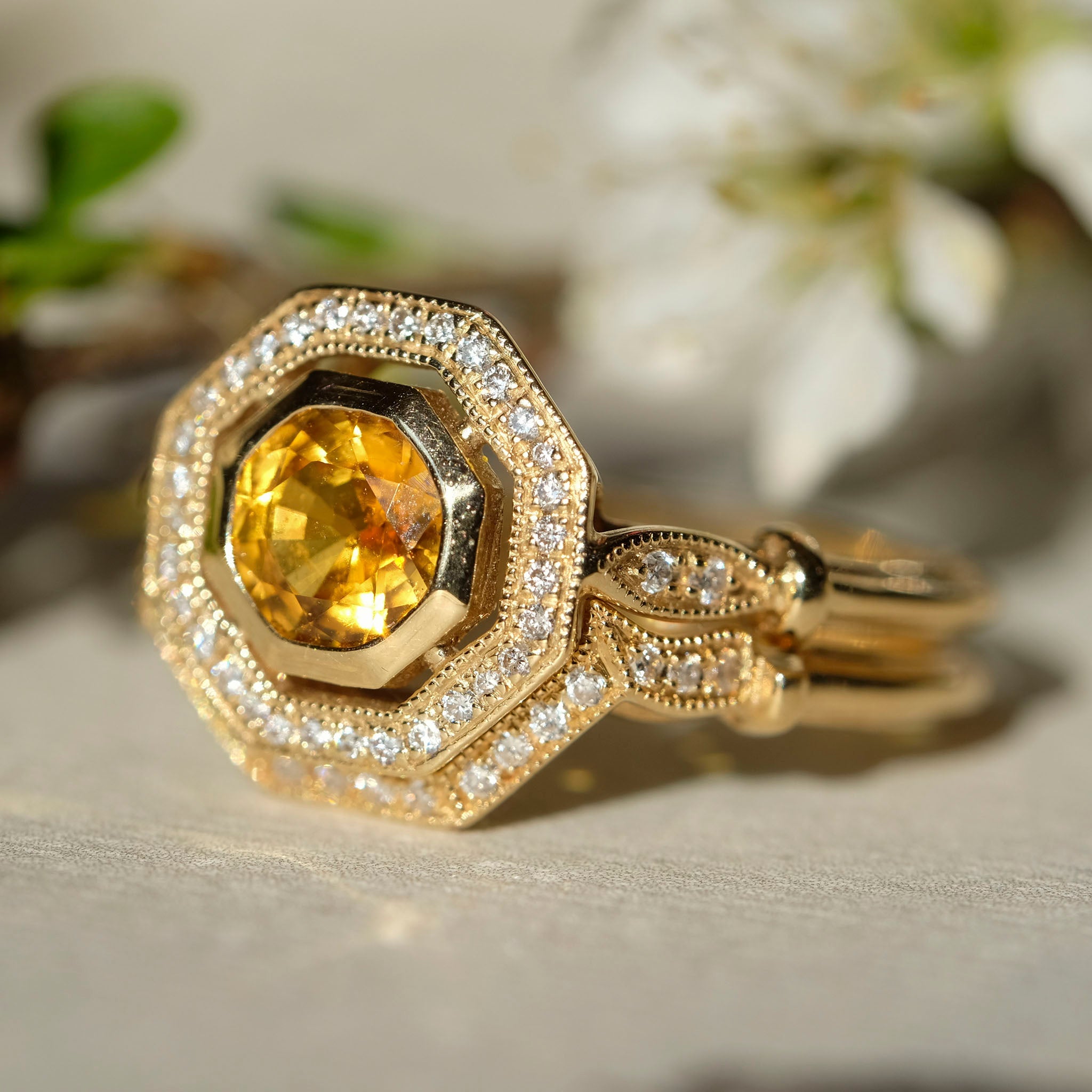 Yellow sapphire vintage style ring