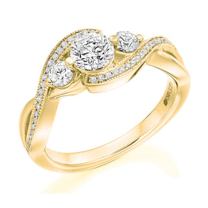 Trilogy Engagement ring with Diamond Set Shoulders