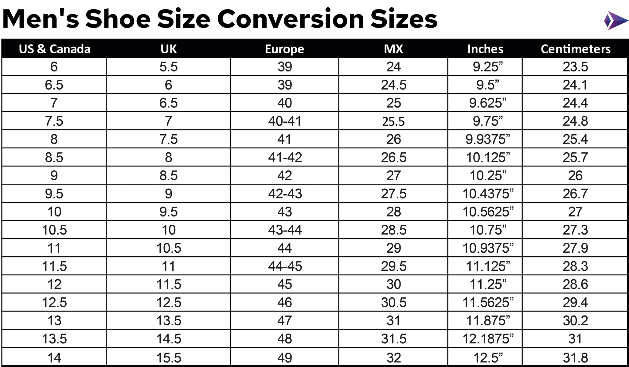 Size Conversion Chart | VIB-Z.com