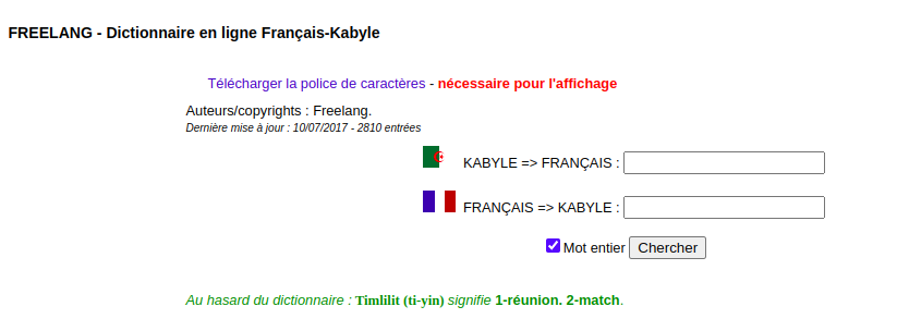 Traducteur Dictionnaire Francais-Kabyle
