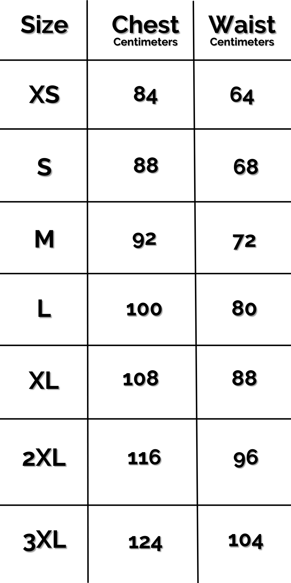 INTL Cropped Tee Size Chart CM