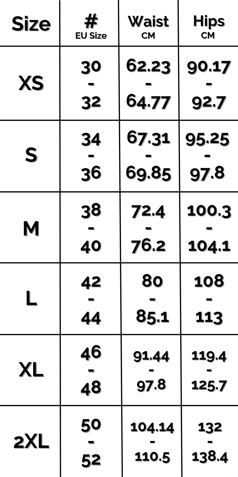 INTL Pant Size Charts